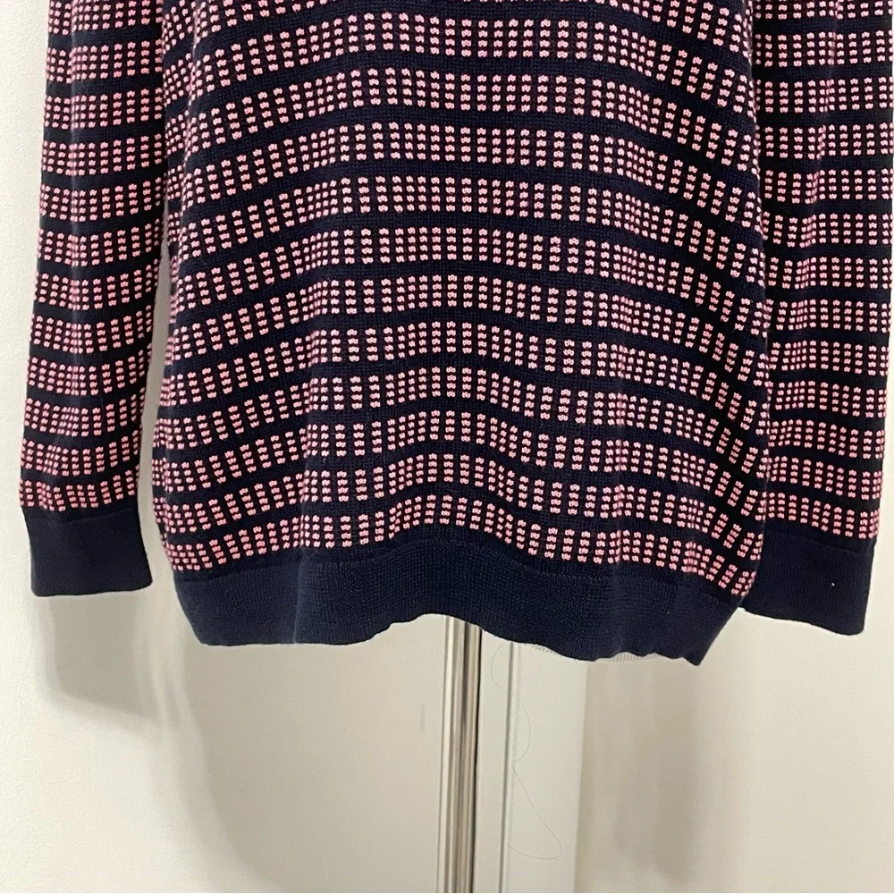 J. Crew Textured Crewneck Knit Sweater Navy & Pink 3/4 Length Sleeve Size XL